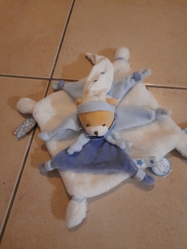 Doudou plat ours bleu etoiles - doudou,