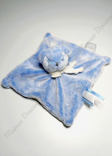 Doudou plat carré ours bleu - plat,